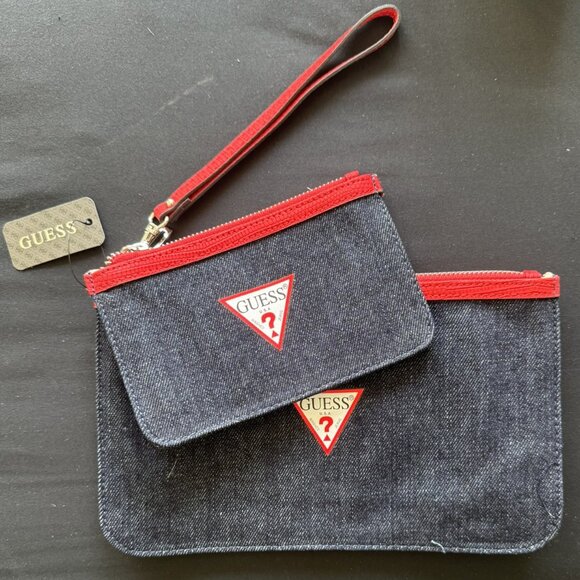 Guess Denim Clutch/Wristlet Two Piece with Logo - Picture 1 of 6